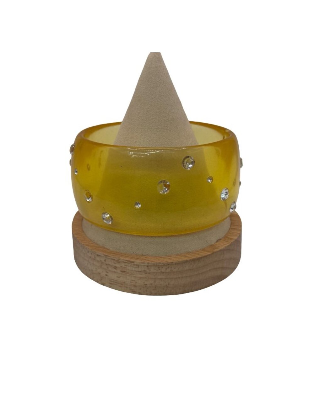 Vintage 90's WIDE Translucent Yellow Acrylic Lucite Rhinestone Bangle Bracelet